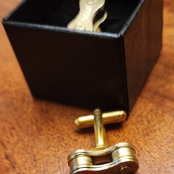 Gold Cufflinks made of Stainless Bike Bicycle chain in Gift Boxed Groomsmen's - Picture 8 of 10